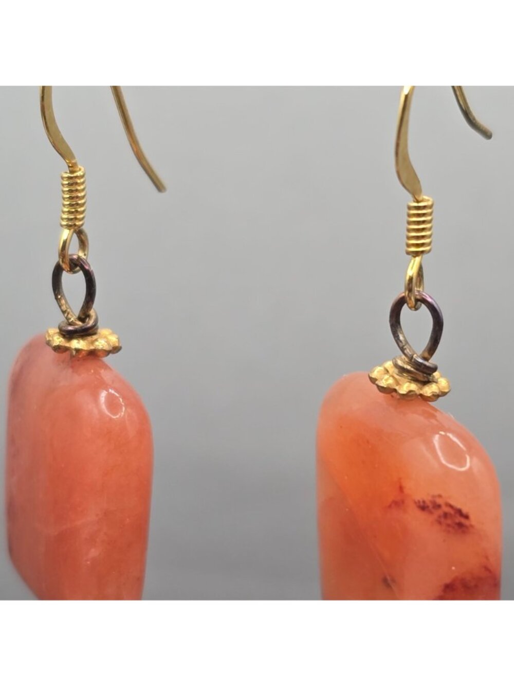 VTG Carnelian Dangle Earrings 1.75" Mixed Metal Floral Caps Bohemian Statement - Picture 3 of 13
